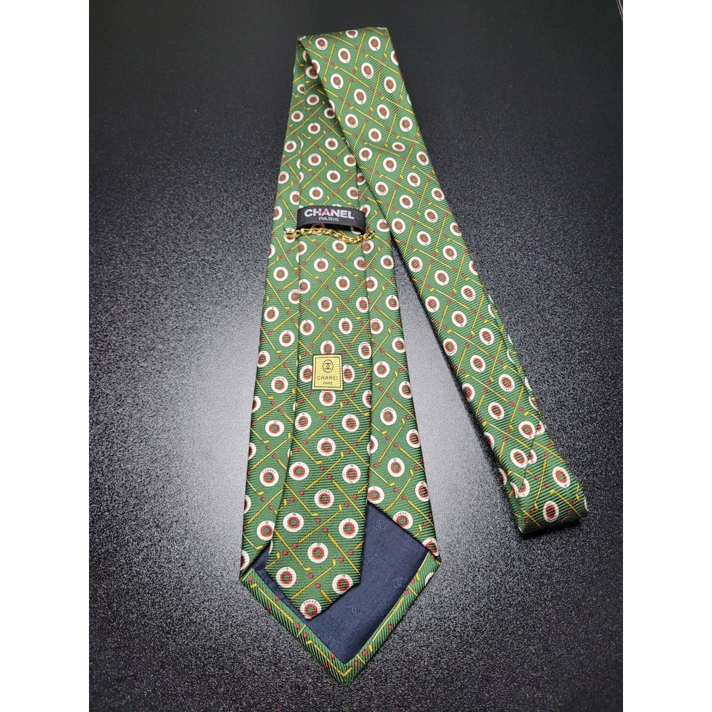 Chanel Men's Necktie Green Golf Novelty Silk 3.75 x 58 Excellent - Picture 6 of 7